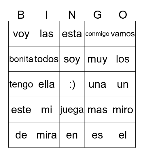 palabras de uso frequente Bingo Card