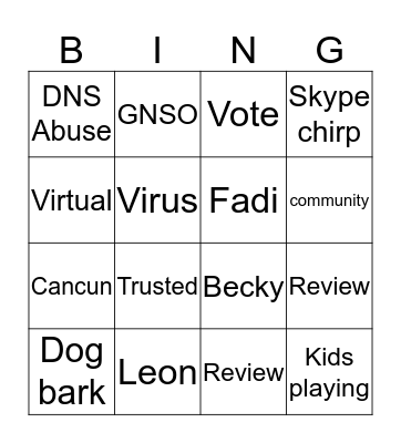 ICANN67 Bingo Card