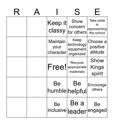 RAISE BINGO Card