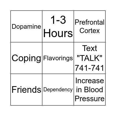 Prevention Bingo Card