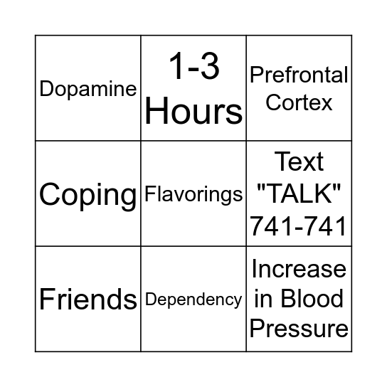 Prevention Bingo Card