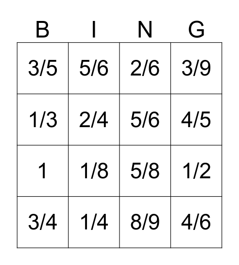 Les fractions ! Bingo Card