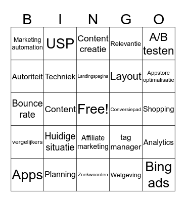 Online Marketing Bingo Card