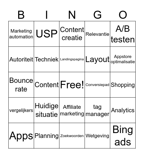 Online Marketing Bingo Card