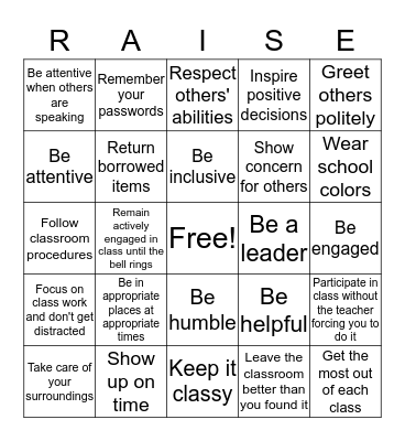 RAISE BINGO Card
