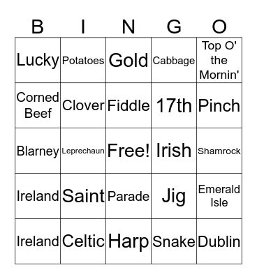 St. Patrick's Day Bingo Card