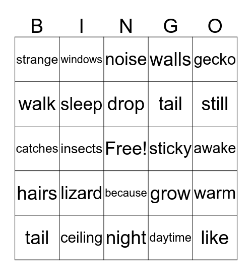 Gecko Bingo Card