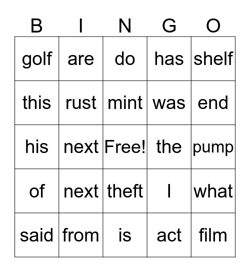 Level 3 Lesson 1 Sight Words Bingo Card