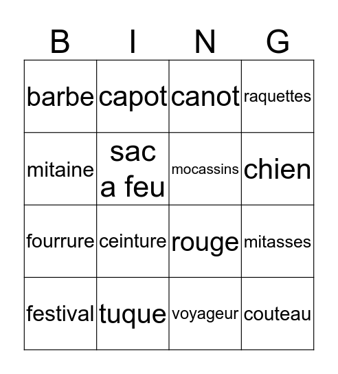 Festival du Voyageur Bingo Card