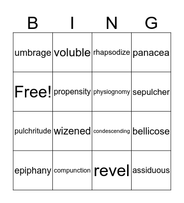 Vocabulary Lesson 12 Bingo Card