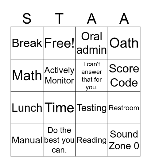 STAAR Bingo Card