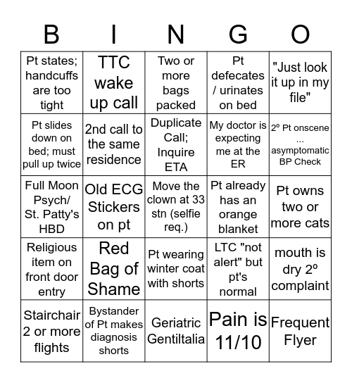 EMS BINGO Card