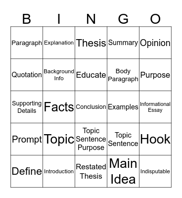 Informational BINGO Vocab 1&2 Bingo Card