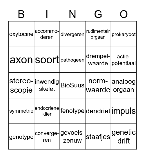 Biosous biologische bingo Card