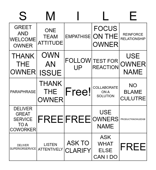 SMILE BINGO Card