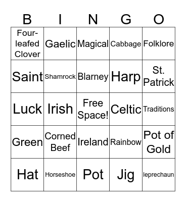 St Patty's Day 2020 Bingo Card