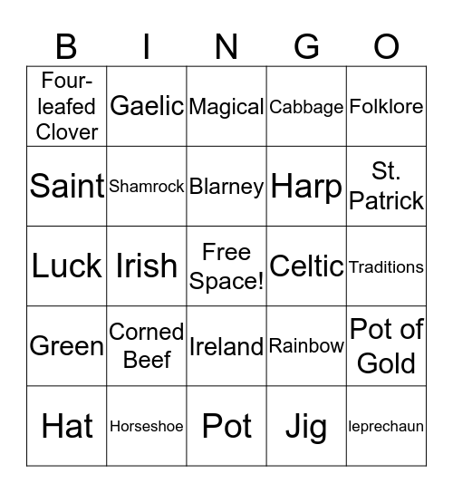 St Patty's Day 2020 Bingo Card