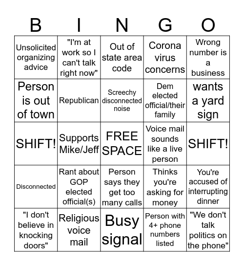 Call Time Bingo Card