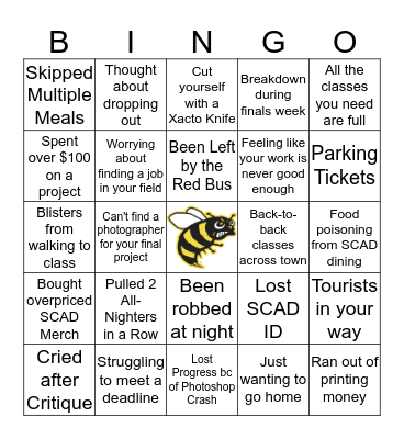SCAD Student Bingo Card
