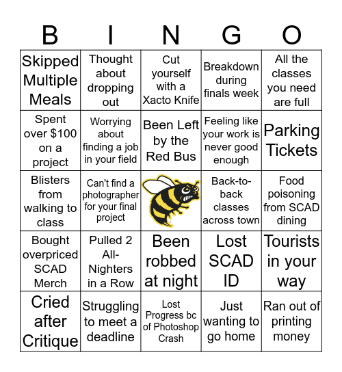 SCAD Student Bingo Card