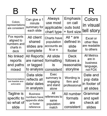 Final Analysis Checklist Bingo Card