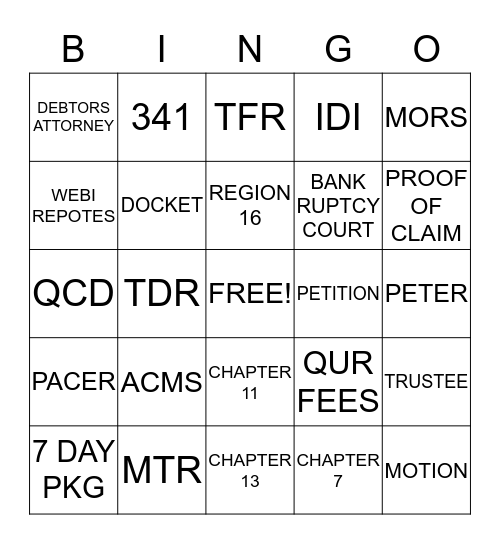 U.S. TRUSTEE   Bingo Card