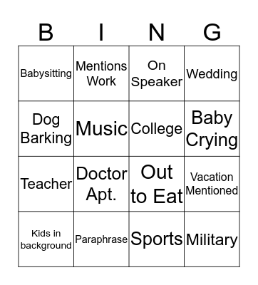 Active Listening Bingo Card