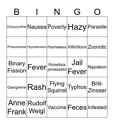 Typhus Bingo Card
