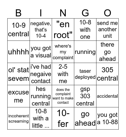 911 Word Bingo Card