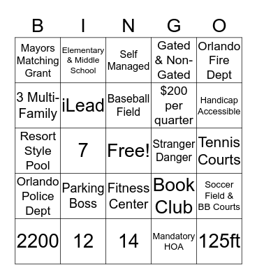 VISTA LAKES - Bingo Card