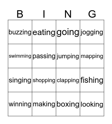-ing Bingo Card