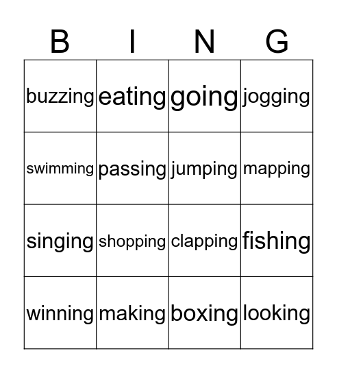 -ing Bingo Card