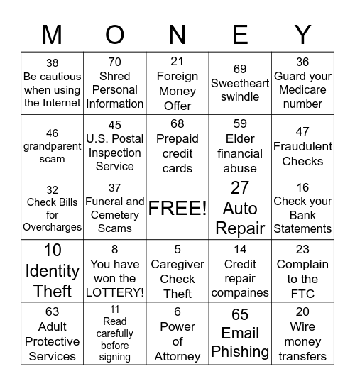 Avoiding SCAMS and Maximizing Your Budget Bingo Card