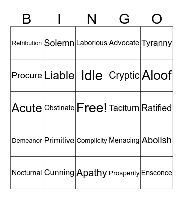 Animal Farm Vocabulary Bingo Card