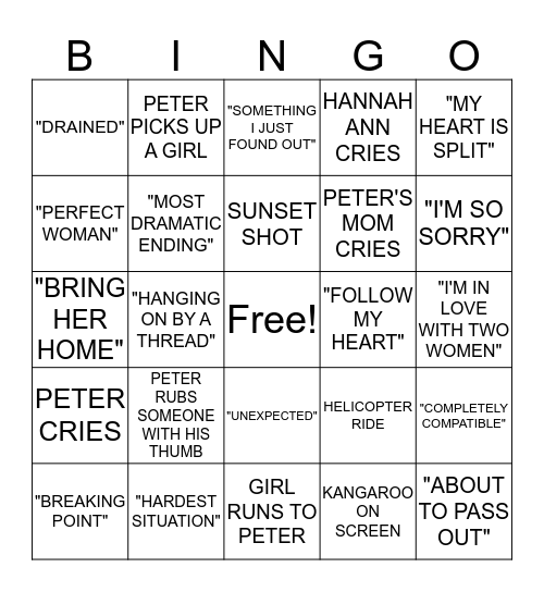 FINALE BINGO Card