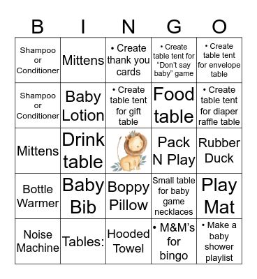Baby Shower Bingo Card