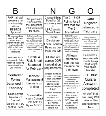 Rural South Risky Bingo Card