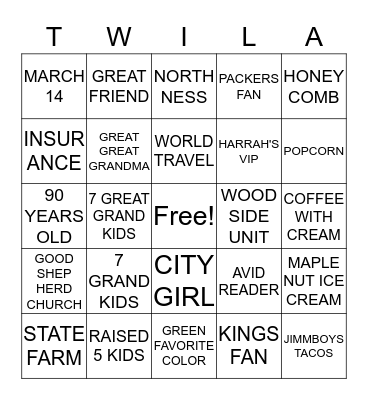 T W I L A ........B I N G O Bingo Card