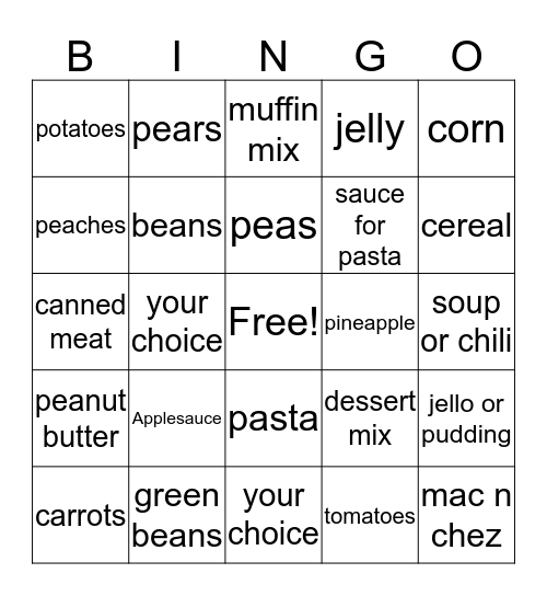 Pantry Bingo Card