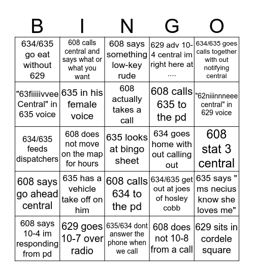 911 Edition (608 SHIFT) Bingo Card