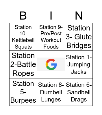 GOOGLE FITNESS BINGO  Bingo Card