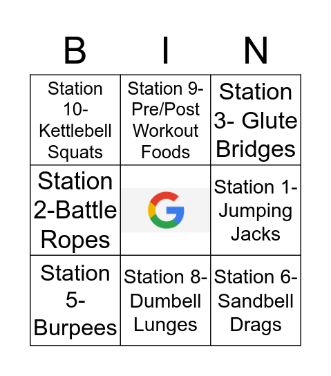 GOOGLE FITNESS BINGO  Bingo Card