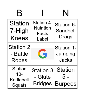 GOOGLE FITNESS BINGO  Bingo Card