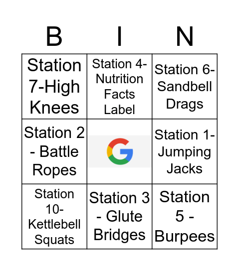 GOOGLE FITNESS BINGO  Bingo Card