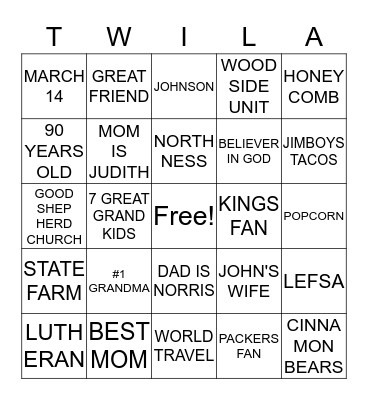 T W I L A ..........B I N G O Bingo Card