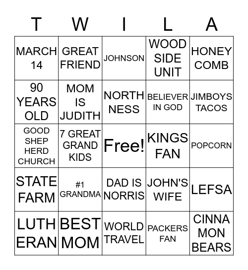 T W I L A ..........B I N G O Bingo Card