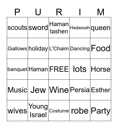 Purim Bingo Card