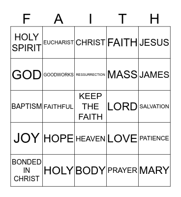 FAITH Bingo Card