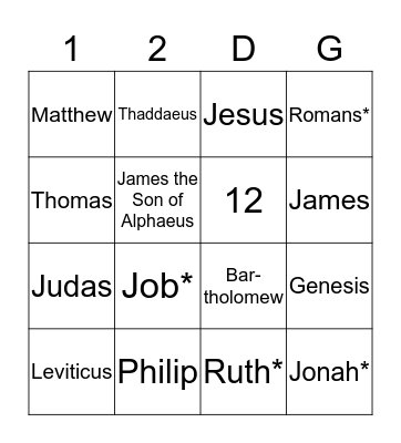12 Disciples Bingo Card