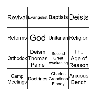 Reviving Religion Bingo Card